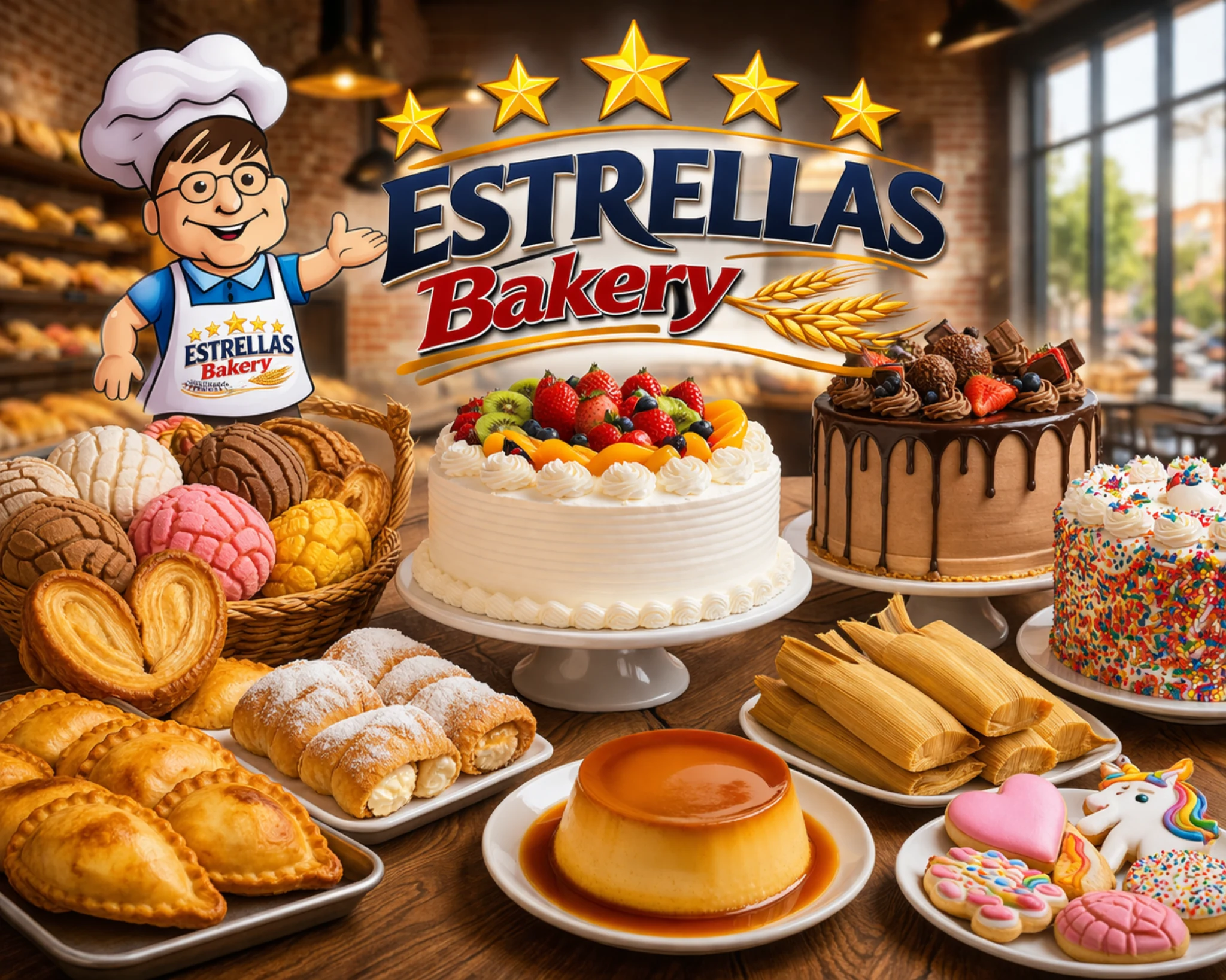 Estrellas Bakery interior with fresh baked goods
